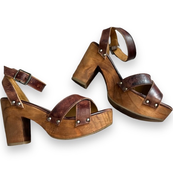 Bed Stu Shoes - Bed Stu - Brown Leather Platform Shoes w/ Wooden Heels - 8.5